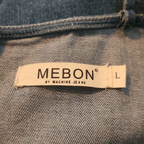 Mebon by Machine Jeans Ladies Size Large Blue Stretchy V-Neck Flirty Mini Dress - Picture 6 of 6